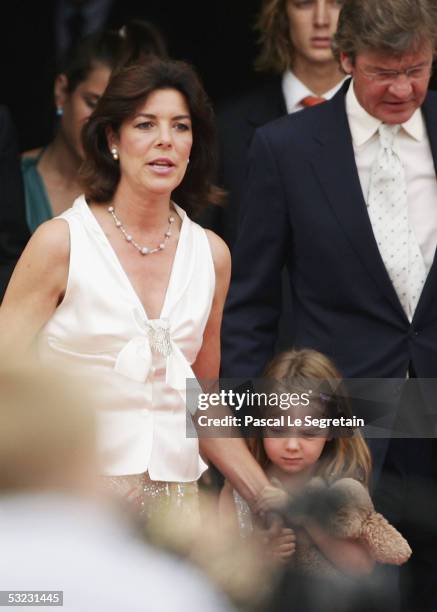 Princess Caroline of Hanover with Princess Alexandra and Prince Ernst August followed by Charlotte Casiragh and Pierre Casiraghi arrive at a...