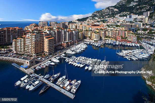 view of fontvieille and the new harbour, monte carlo, monaco, europe - harbour of fontvieille stock pictures, royalty-free photos & images