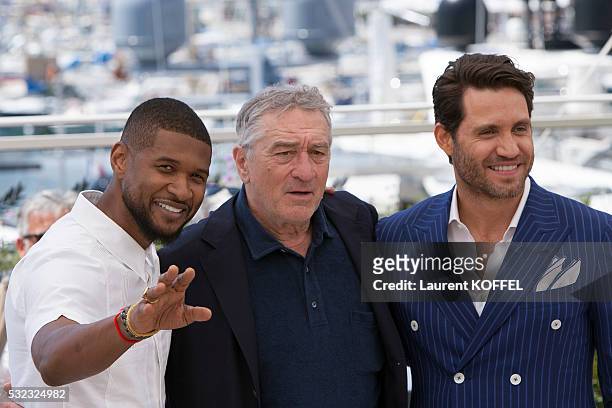 Usher, Robert De Niro and Edgar Ramirez attend the 'Hands Of Stone' Photocall during the 69th annual Cannes Film Festival on May 16, 2016 in Cannes,...