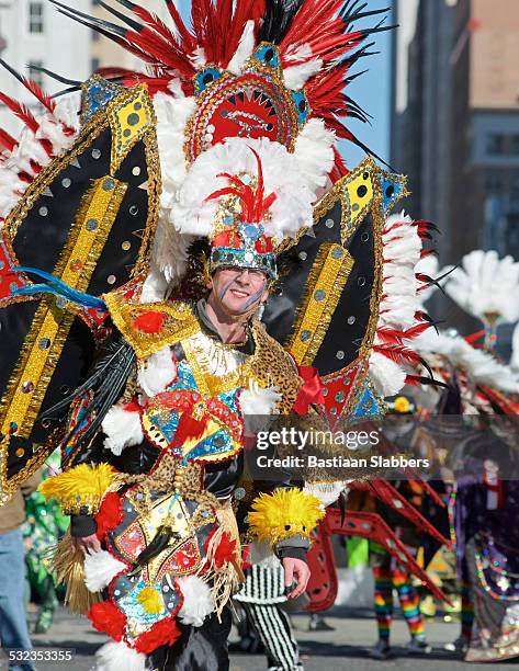 philadelphia mummer at annual new years day parade - broad street manhattan stock pictures, royalty-free photos & images