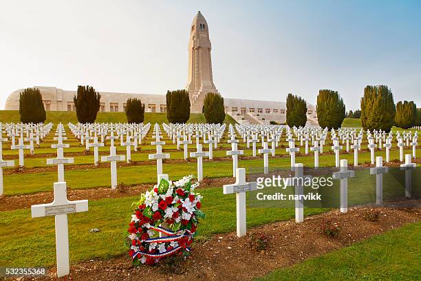 douaumont ossuary memorial and cemetery in verdun - lorraine stock pictures, royalty-free photos & images