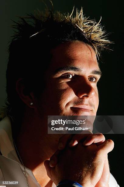 Kevin Pietersen of England talks to the media at an England press conference to reveal the England team that will face Australia in the First Ashes...