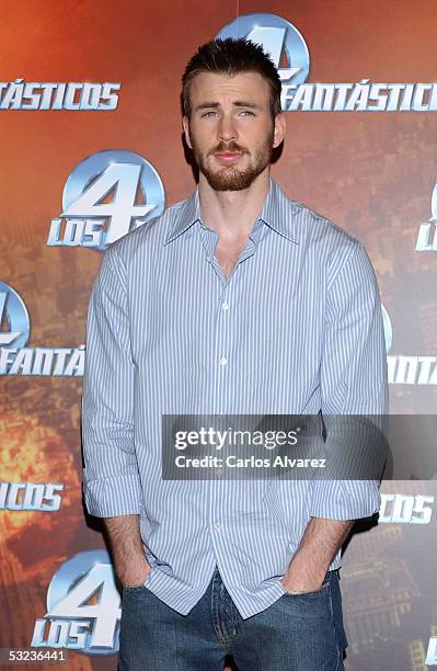 Actor Chris Evans attends a photocall to promote the new film "Fantastic Four" at Hotel Palace on July 14, 2005 in Madrid, Spain.