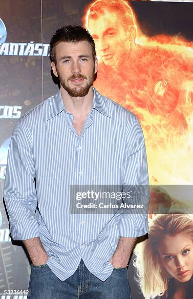 Actor Chris Evans attends a photocall to promote the new film "Fantastic Four" at Hotel Palace on July 14, 2005 in Madrid, Spain.