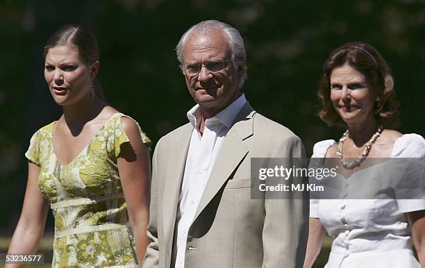 Crown Princess Victoria of Sweden attends celebrations for her 28th birthday with the King Carl Gustav and Queen Silvia at the Queen's Residence, on...