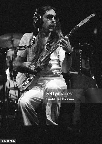 Jeff 'Skunk' Baxter of Doobie Brothers performing on stage, The Rainbow, London, United Kingdom, 1975.