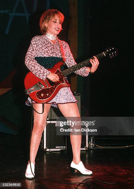 Brix Smith of The Fall performing on stage, London, United Kingdom, 1996.