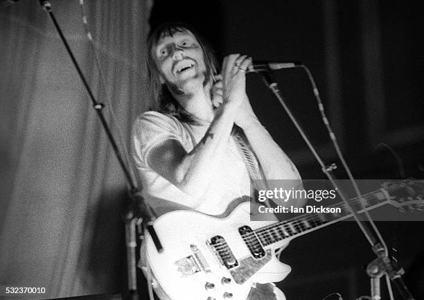 Dave Brock of Hawkwind performing on stage, London, United Kingdom, 1973.