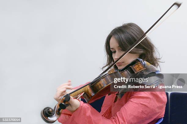 Moldovan musician Patricia Kopatchinskaja have rehearsal in the dressing room of Auditorium Manzoni before to perform as soloist with Chamber...