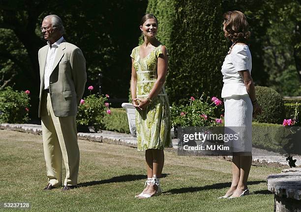 Crown Princess Victoria of Sweden attends celebrations for her 28th birthday with the King Carl Gustav and Queen Silvia at the Queen's Residence, on...