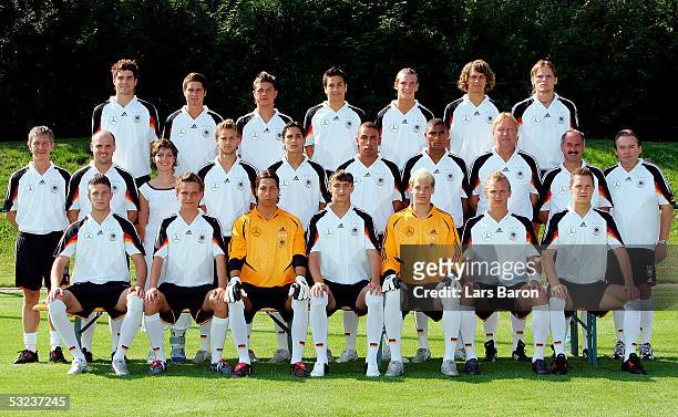 The players from the German Under 19 National Team pose during the team presentation of the German Under 19 National Team on July 13, 2005 in...