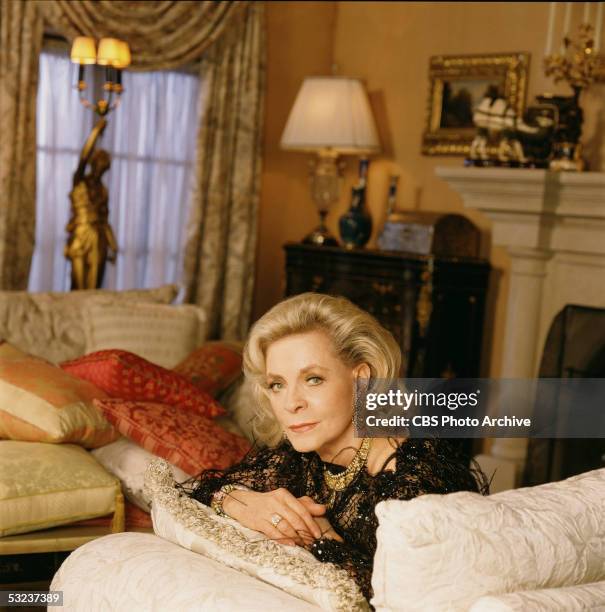 Promotional potrait of American actress Lauen Bacall, who plays the titlular heiress in 'Too Rich: The Secret Life of Doris Duke,' 1999.