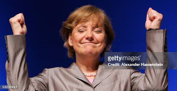 Angela Merkel, head of the opposition Christian Democrats, the CDU, speaks at the Lower Saxony Christian Democratic Party's annual general meeting on...