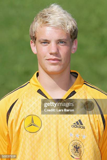 Manuel Neuer poses during the team presentation of the German Under 19 National Team on July 13, 2005 in Monchengladbach, Germany.