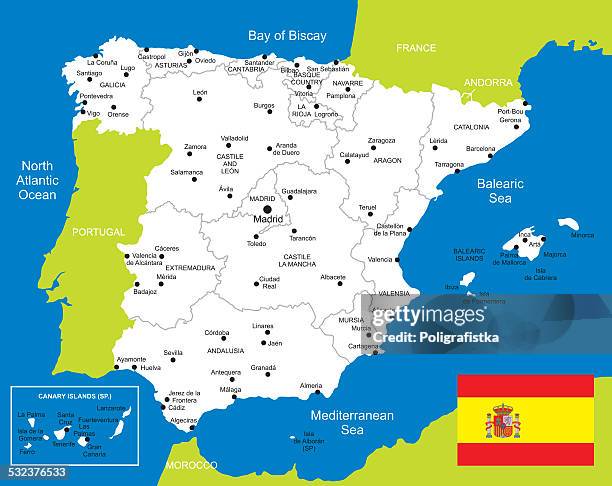 stockillustraties, clipart, cartoons en iconen met map of spain - malaga