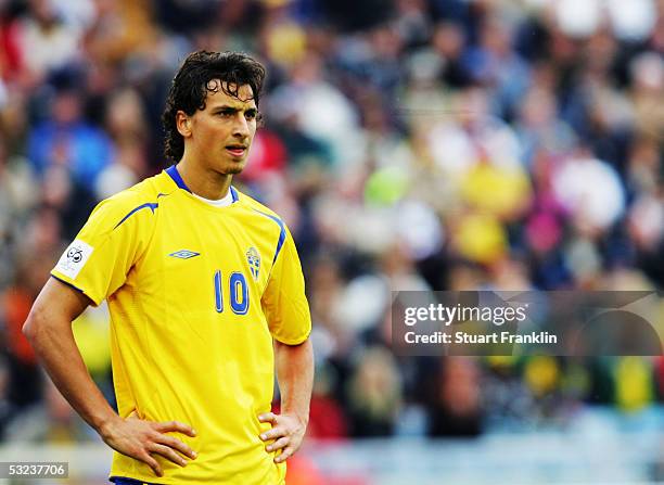 Zlatan Ibrahimovic of Sweden in action during the World Cup 2006 Qualifying match between Sweden and Malta held at the Ullevi Stadium on May 24, 2005...