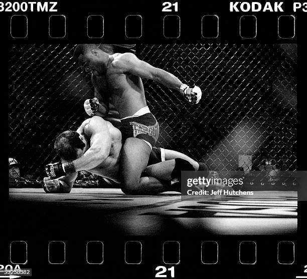 Rashad Evans and Brian Pardoe battle with ferocity during a Gladiator Challenge cage match at Colusa Casino in Colusa, California, USA on June 2,...
