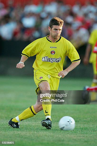 Bryan Huges of Charlton during a pre-season friendly match between Welling United and Charlton Athletic at the Park View Road Stadium on July 14,...