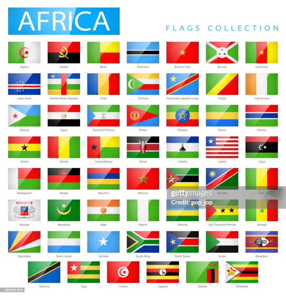 Africa - Flat Glossy Rectangle Flag Icons - Illustration