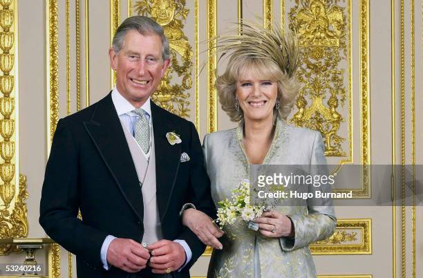 Prince of Wales and his new bride Camilla, Duchess of Cornwall in the White Drawing Room at Windsor Castle after their wedding ceremony, April 9,...