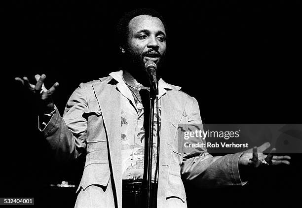 American gospel singer Andrae Crouch performs on stage at Congresgebouw, Den Haag, 18th March 1980.