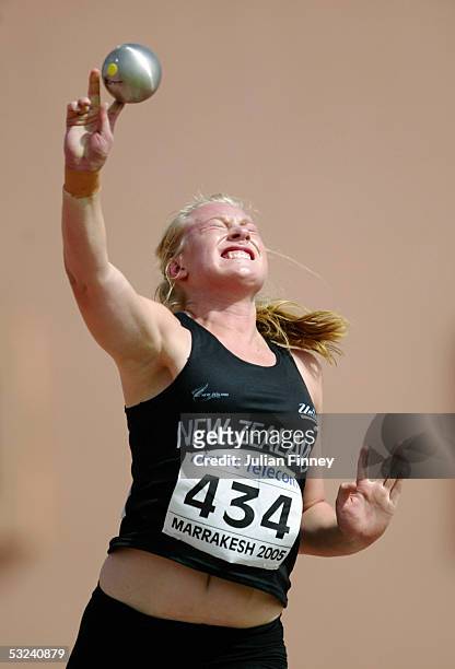 Vanessa Hurley of New Zealand in action in the girls Shot Put Qualification during the IAAF World Youth Championships, Day Three at the Sidi Youssef...