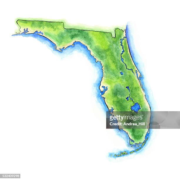 hand painted watercolor map of the us state of florida - gulf coast states stock illustrations