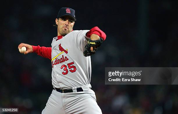 Matt Morris of the St. Louis Cardinals pitches against the Boston Red Sox during game two of the 2004 World Series on October 24, 2004 at Fenway Park...