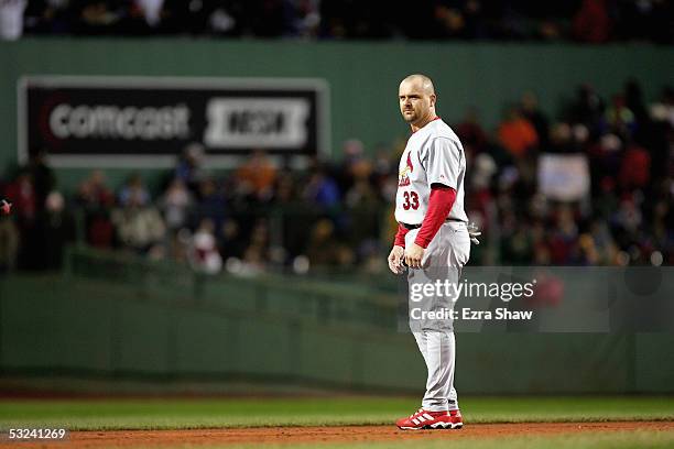 Larry Walker of the St. Louis Cardinals stands on the field during game two of the 2004 World Series against the Boston Red Sox on October 24, 2004...