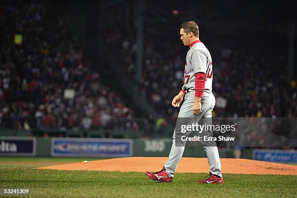 Scott Rolen of the St. Louis Cardinals walks on the field during game two of the 2004 World Series against the Boston Red Sox on October 24, 2004 at...