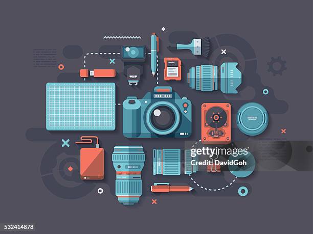 photography flat design concept - photographer icon stock illustrations