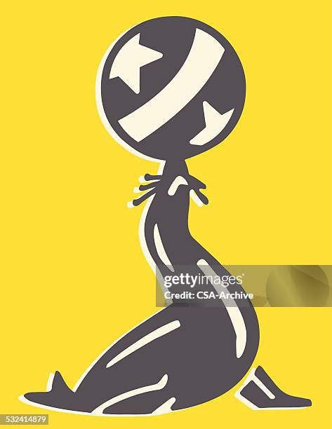 seal balancing beach ball - felsmalerei stock-grafiken, -clipart, -cartoons und -symbole
