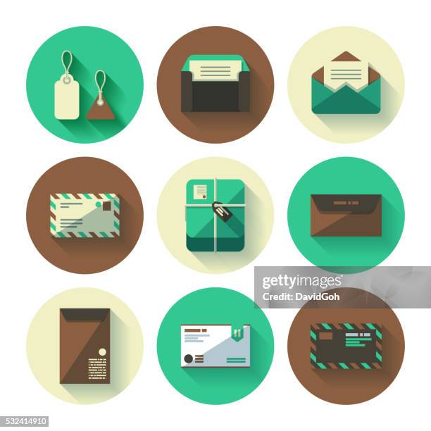postal icon set - gift card envelope stock illustrations