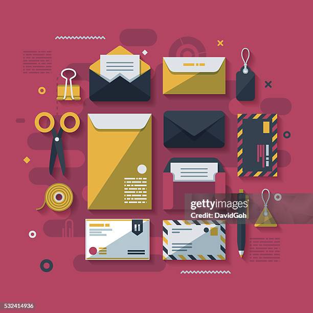 postal services flat design concept - gift card envelope stock illustrations