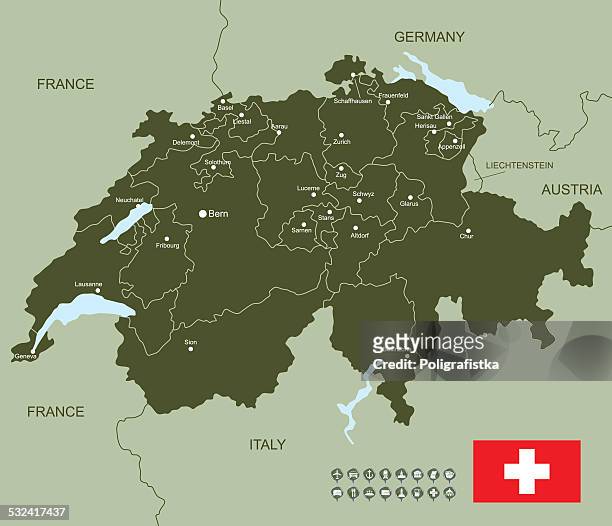 ilustraciones, imágenes clip art, dibujos animados e iconos de stock de mapa de suiza - sion suiza