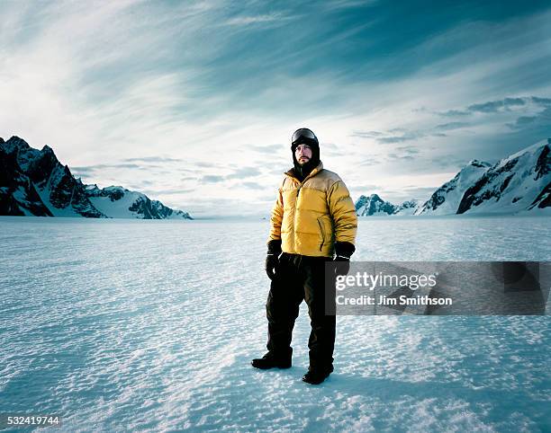 man standing in artic scenery - arctic stock pictures, royalty-free photos & images