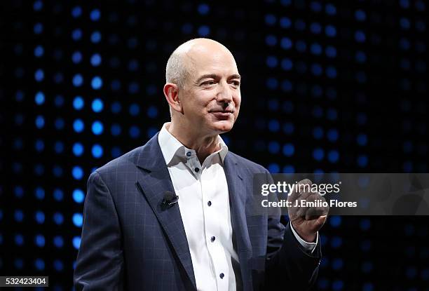 Santa Monica, CA -090612- Jeff Bezos, CEO of Amazon, unveils the new Kindle Fire HD during a press Conference in Santa Monica CA, on September 06,...