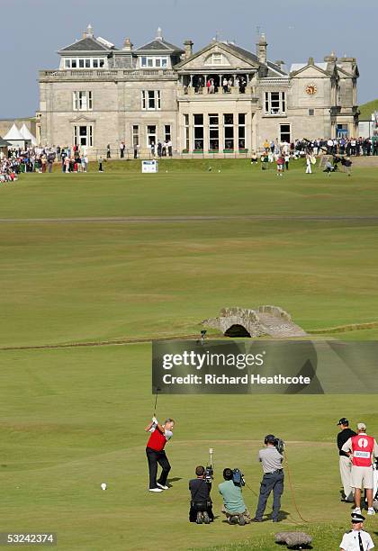 Jack Nicklaus of the USA hits his tee shot on the 18th hole at what could be his last British Open during the second round of the 134th Open...