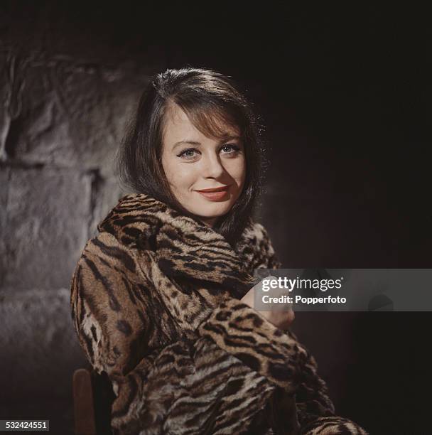 English actress Sarah Miles posed with a fur style coat wrapped around her in 1963.