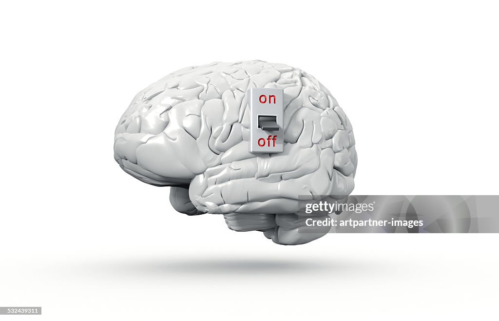 Human brain with On/Off switch in off position