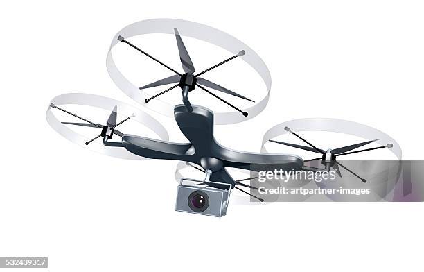 unmaned drone with camera - camera white background stock-fotos und bilder