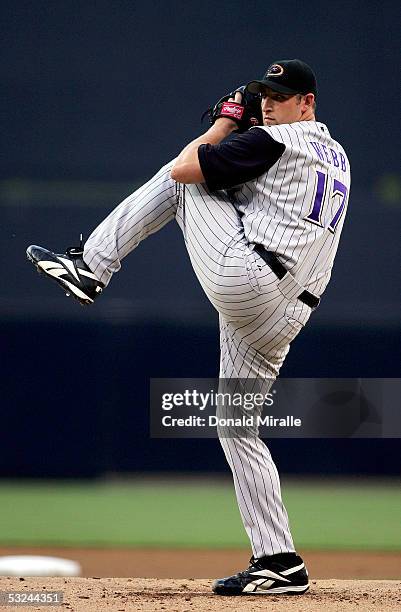 Starting Pitcher Brandon Webb of the Arizona Diamondbacks throws from the mound against the San Diego Padres during the first inning of their MLB...