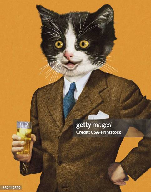 businessman with a cat head - whiskey stock illustrations