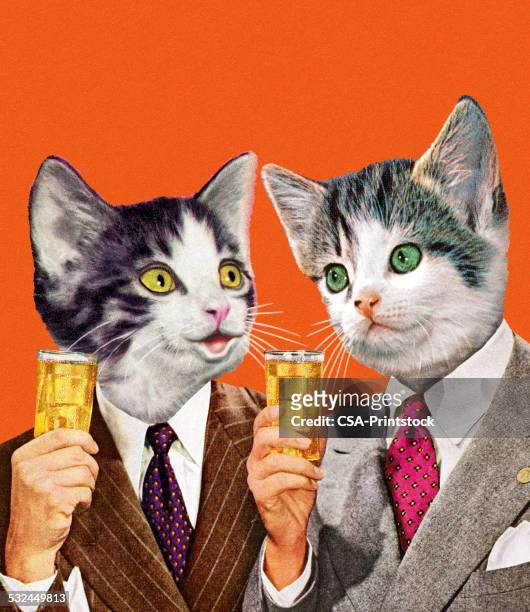 ilustraciones, imágenes clip art, dibujos animados e iconos de stock de dos hombres de negocios, bebidas de retención de gato - cat with collar