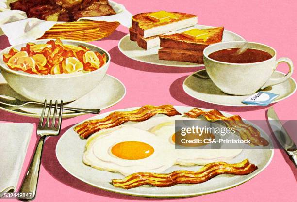 reichhaltiges frühstück - breakfast stock-grafiken, -clipart, -cartoons und -symbole