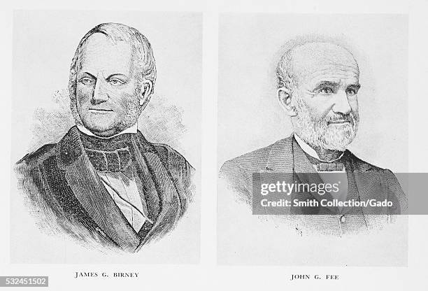 Engraved, side-by-side portraits of James G Birney, an abolitionist, politician and jurist born in Danville, Kentucky and John G Fee, an...