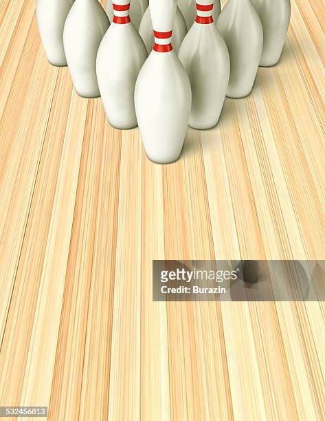 bowling lane and pins - bowling pins stock-fotos und bilder