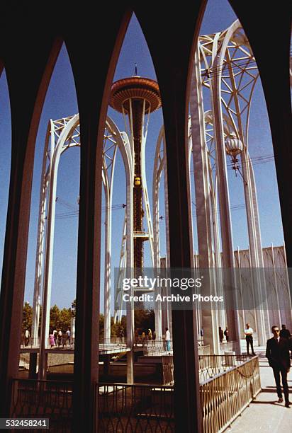 The Pacific Science Center in Seattle, Washington, with the Space Needle in the background, circa 1968. The Pacific Science Center was designed by...