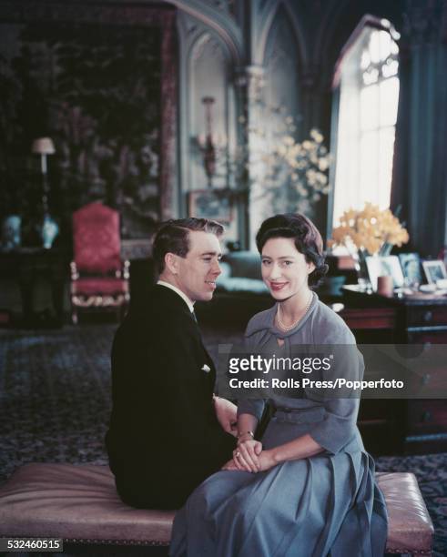 Princess Margaret and Antony Armstrong-Jones pictured together after the announcement of their engagement in London on 11th April 1960.