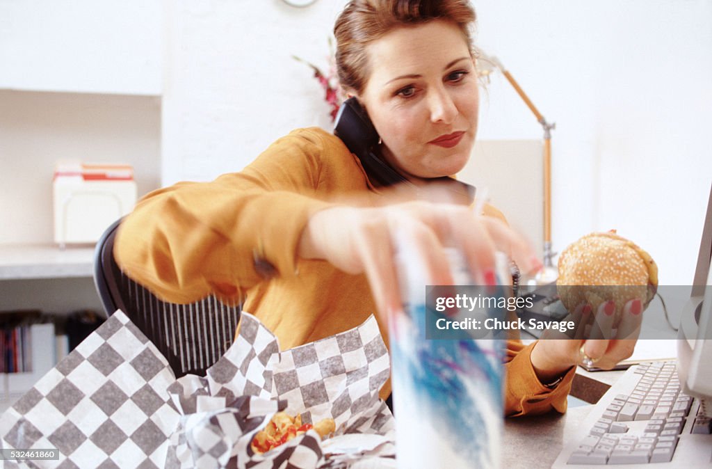 Working through her lunch